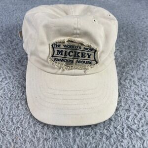 Walt Disney World Mickey Mouse Tan Distressed Patch Baseball Cap Adjustable Hat